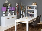 Mesa salón-comedor blanca franjas color madera