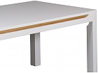 Mesa salón-comedor blanca franjas color madera