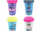 Pack 4 mugs porcelana con tapa silicona colores llamativos