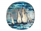 Plato decorativo redondo de cristal barcos