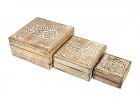 Set 3 cajas de madera de mango con mano de Fátima tallada
