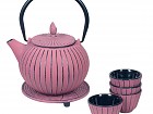 Set tetera hierro rosa con salvamantel y 4 tazas 850 cl