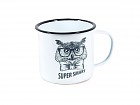 Taza metal esmaltado blanco buho