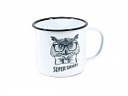 Taza metal esmaltado blanco buho