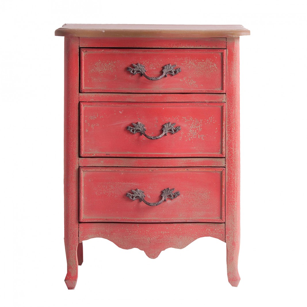 Mueble auxiliar rojo estilo clásico con 3 cajones