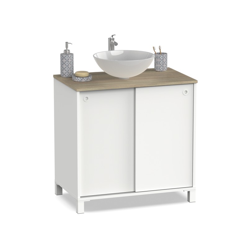 Mueble de lavabo cotagge blanco y roble cambrian Toscana