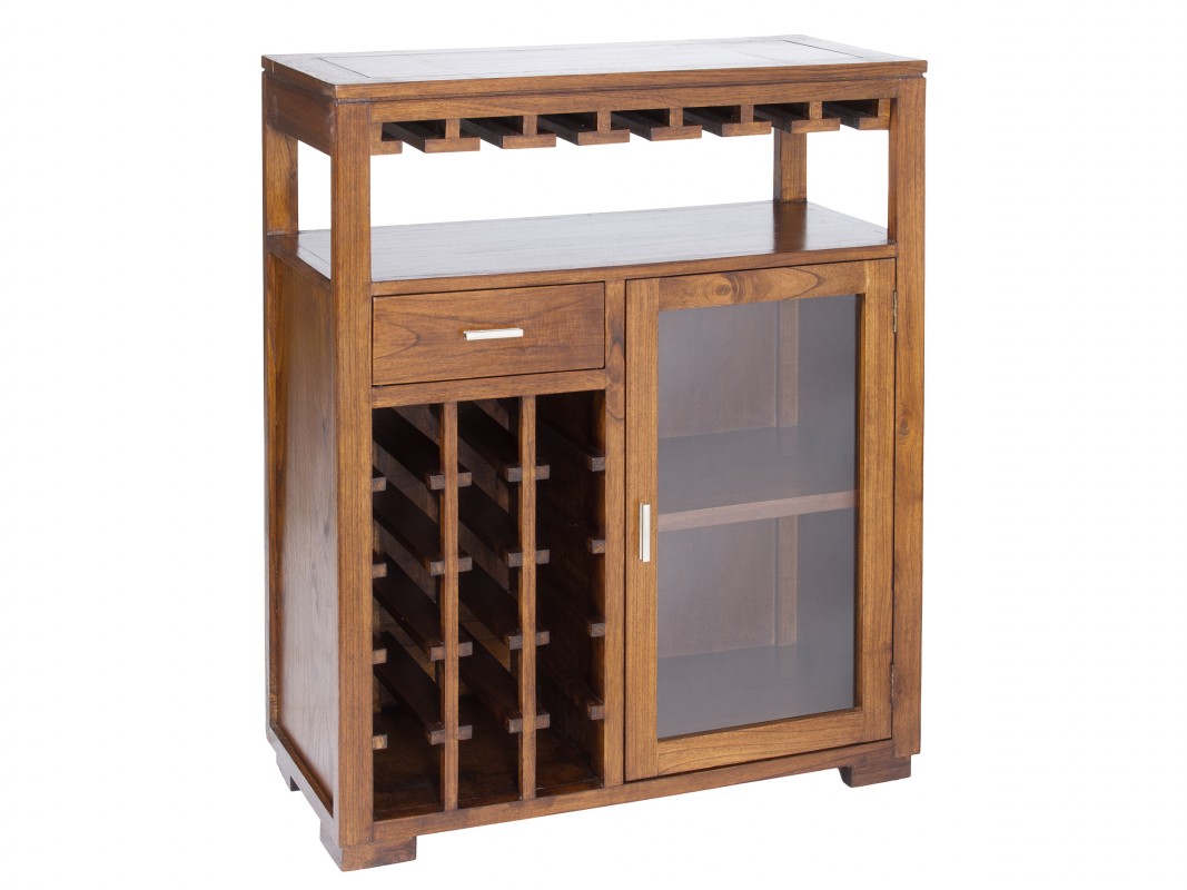 Mueble bar para salón comedor en madera de estilo rústico color nogal Salon comedor de madera
