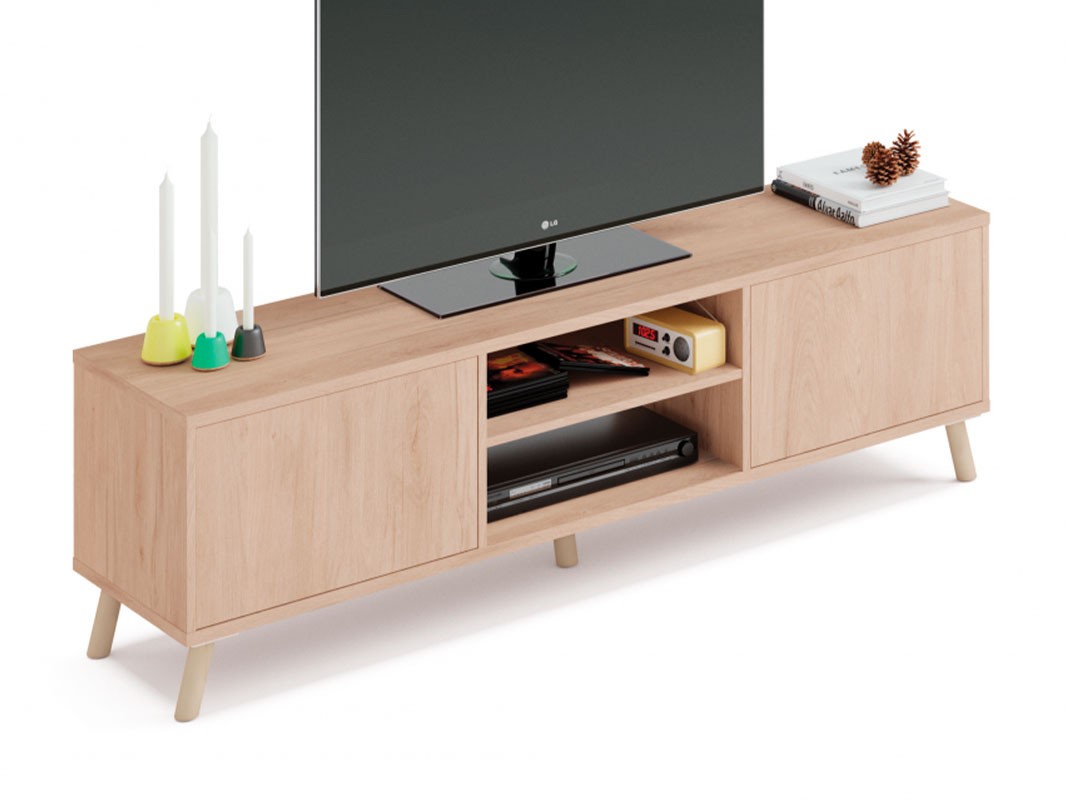 Oslo - Mueble TV de 120 color natural y blanco de estilo nórdico