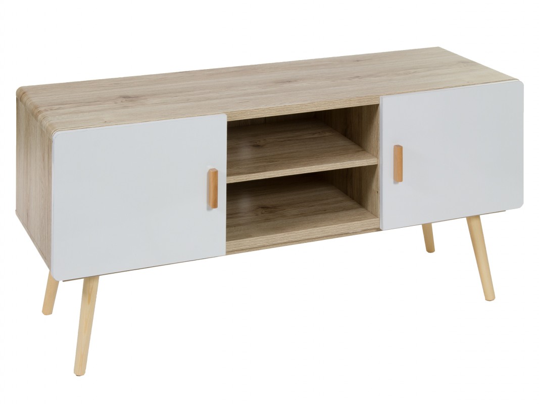 Mueble TV blanco y madera estilo escandinavo - Mesas para tv