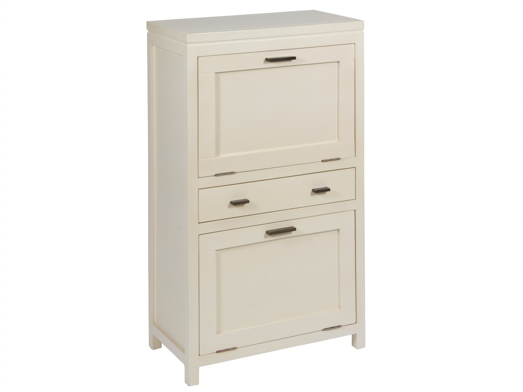 Mueble zapatero blanco con puertas abatibles y cajón central