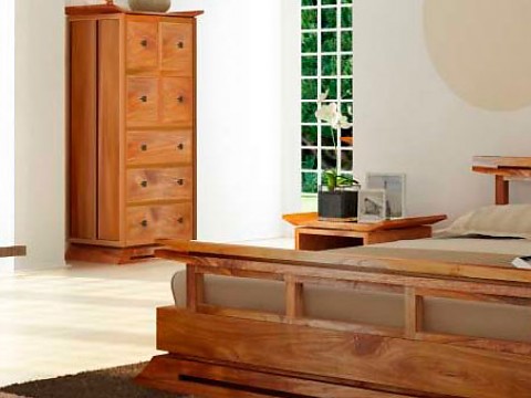 Mesita de noche japonesa madera y negra con 2 cajones