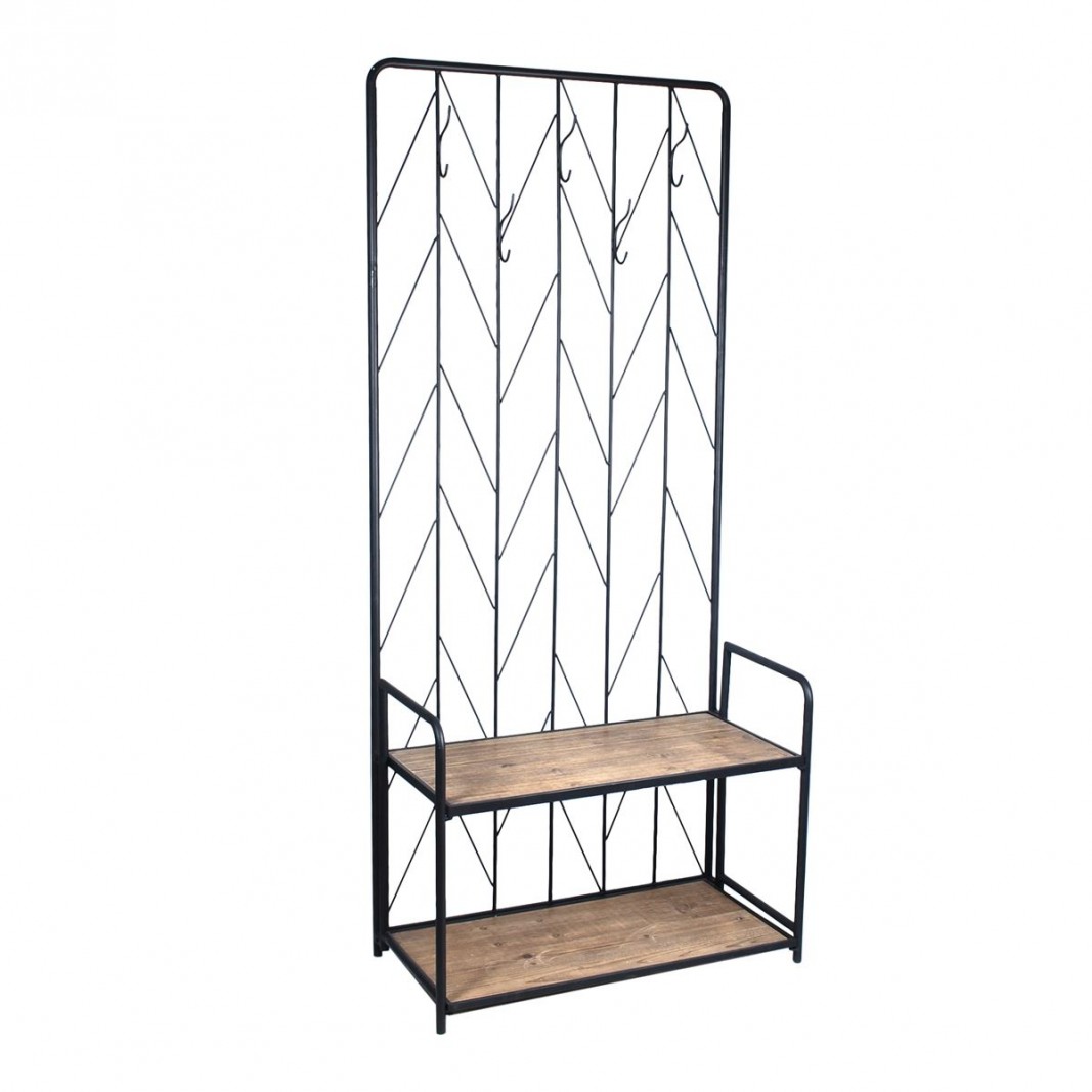 Perchero banco industrial de hierro y madera para recibidor