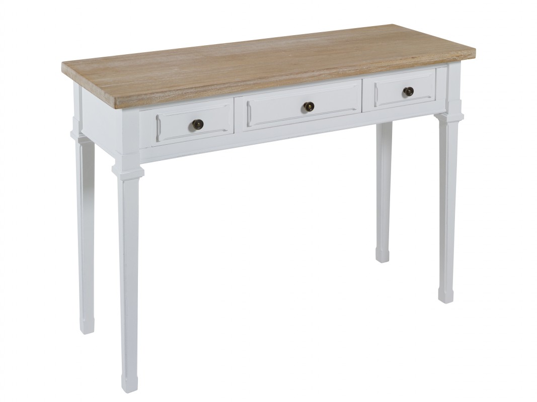 Consola blanca y madera Shabby Chic 3 cajones