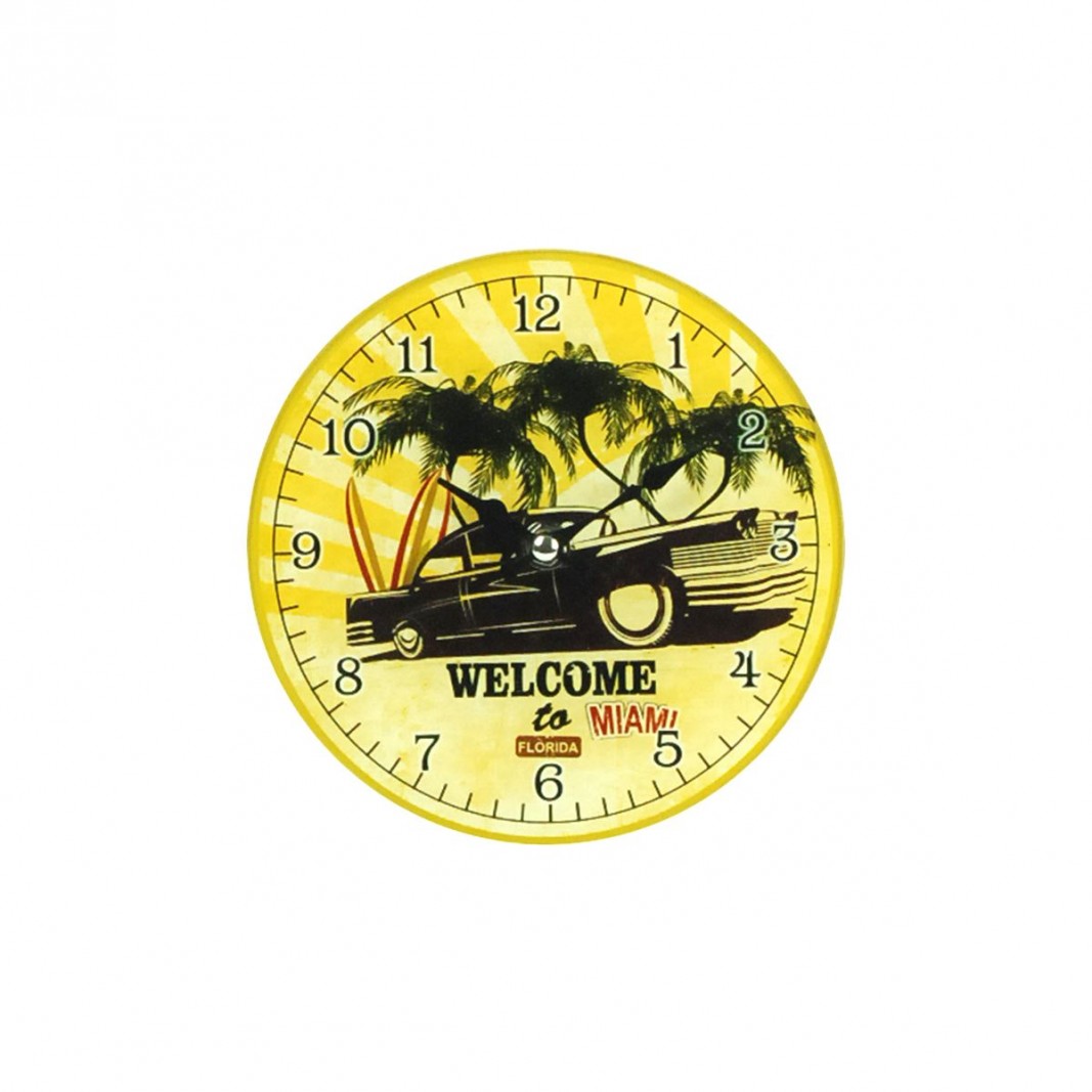 Reloj de pared cristal amarillo Miami
