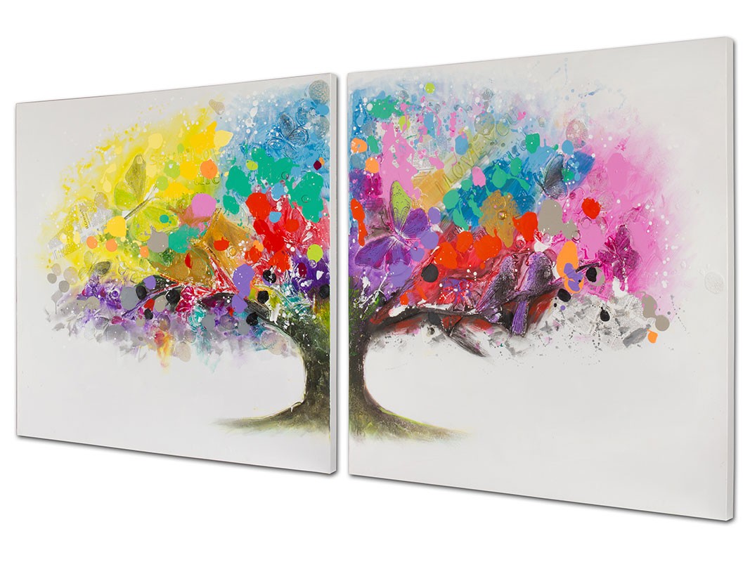 Grandes pinturas abstractas de árboles coloridos sobre lienzo moderno