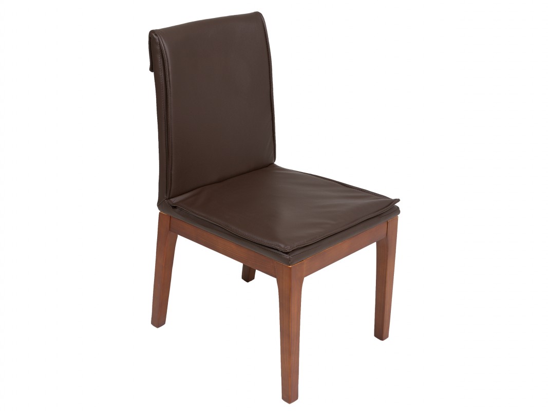 Silla contemporánea de polipiel con patas de madera de roble