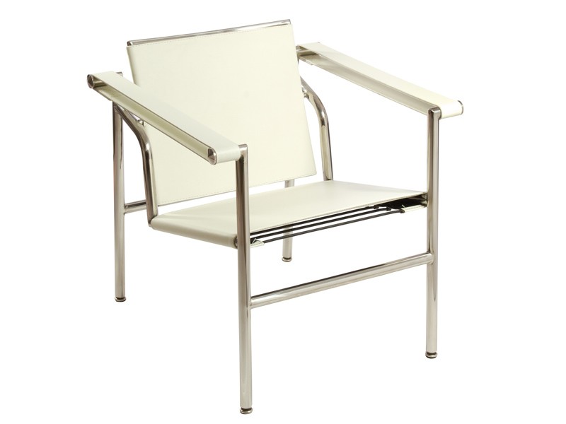 Silla blanca moderna de acero y polipiel con reposabrazos Silla sslon acero plastico mofernas