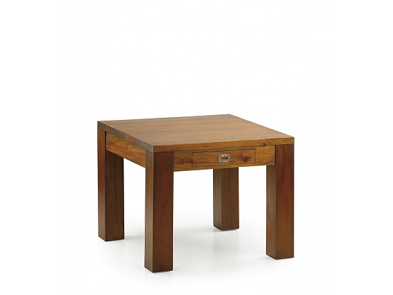 Mesa de centro cuadrada colonial con 1 cajón