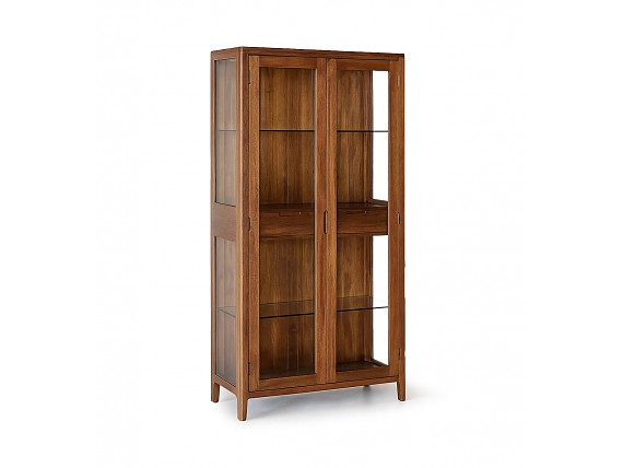 Vitrina con puertas de cristal y cajones colonial