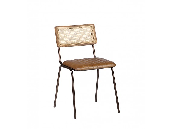 Silla combinada en hierro,ratán y piel
