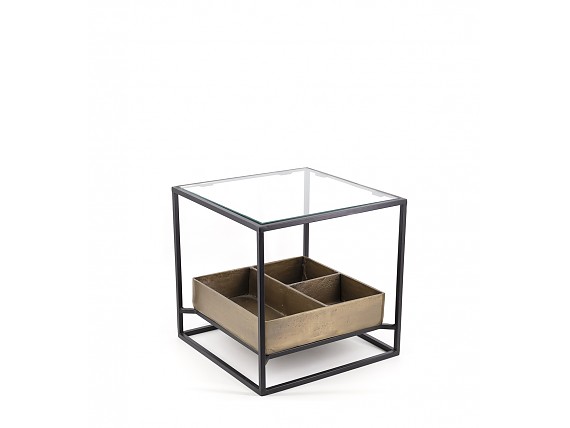 Mesa auxiliar combinada aluminio, hierro y cristal