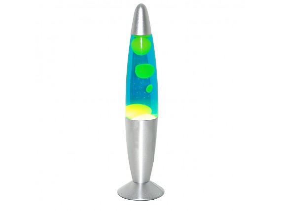 Lámpara de lava con líquido azul y verde
