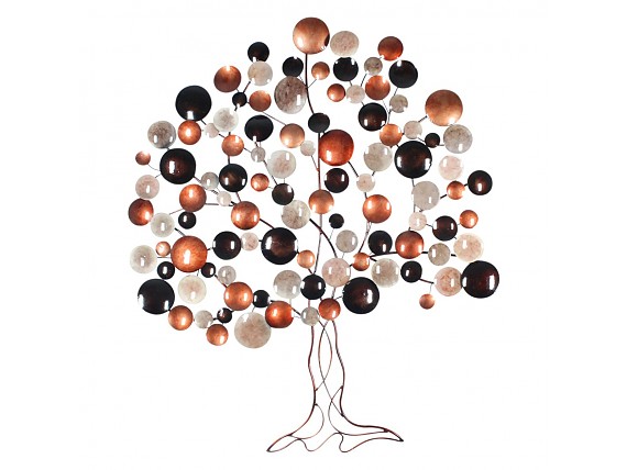 Adorno pared metálico árbol con círculo tonos marrones
