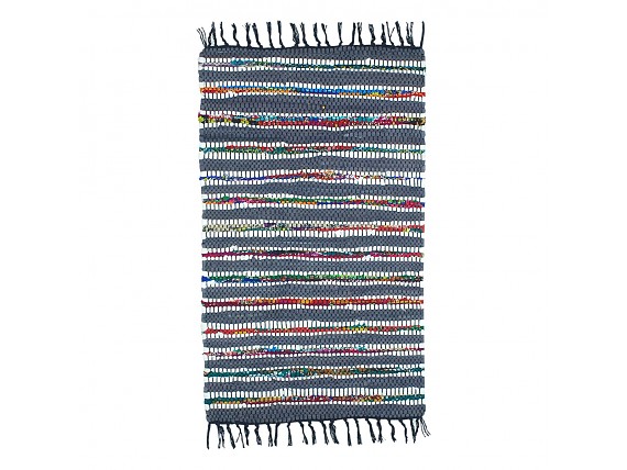 Alfombra rectangular nudos chindi azul y gris lavable