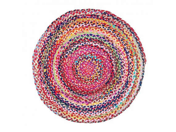 Alfombra redonda trenzada multicolor en algodón y yute