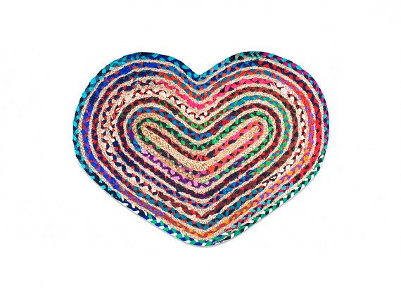 Alfombra yute multicolor forma corazón 90x60