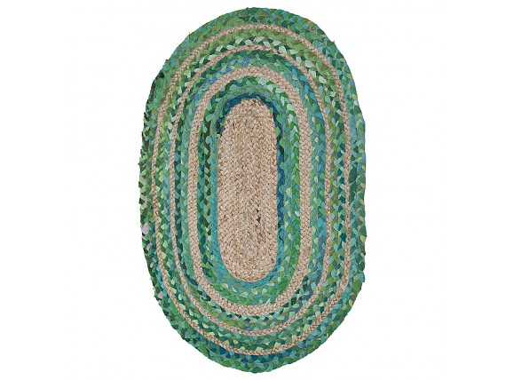 Alfombra yute ovalada trenzado algodón verde