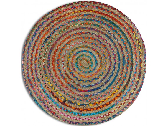 Alfombra yute redonda trenzado espiral multicolor 120cm
