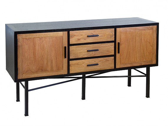 Aparador industrial negro y madera natural Moon