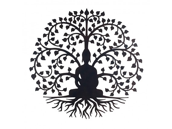 Aplique pared Buda meditando árbol de metal negro