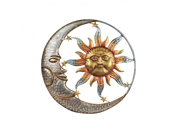 Aplique vintage metálico de pared forma luna y sol 