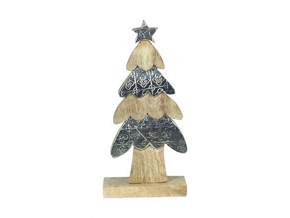 Árbol de Navidad madera y plata 29 cm