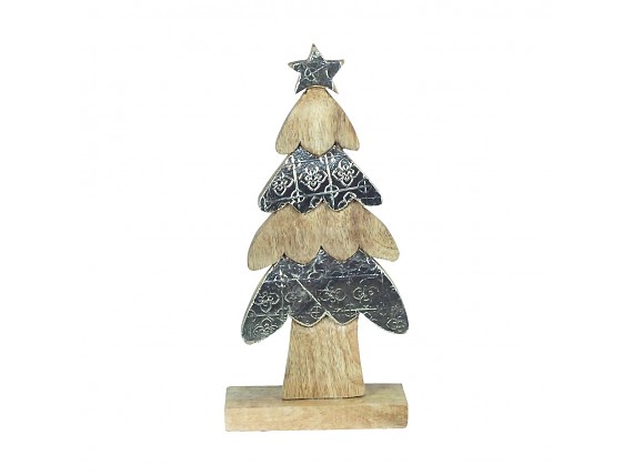 Árbol de Navidad madera y plata 29 cm