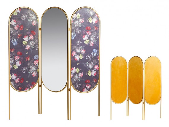 Biombo tapizado floral con espejo