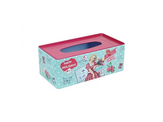 Caja pañuelos de hojalata decorada retro