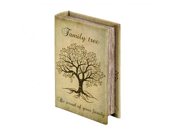 Caja libro vintage árbol familiar forrado de tela
