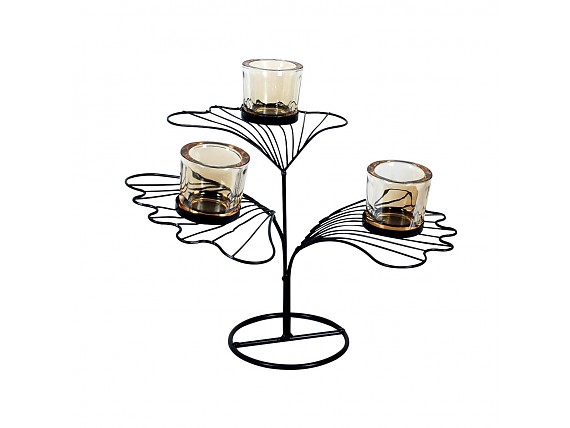 Candelabro flor de metal con 3 vasos portavelas