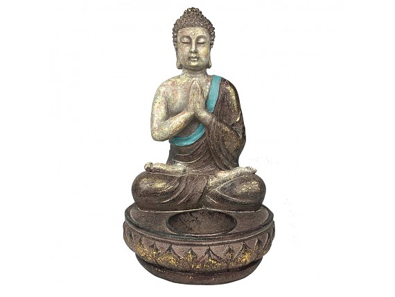 Candelabro resina con figura de Buda meditando
