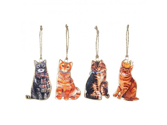 Set de 4 colgantes de gatos decorativos en metal