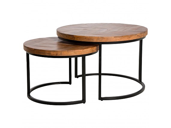 Conjunto mesa centro madera de mango y estructura de metal
