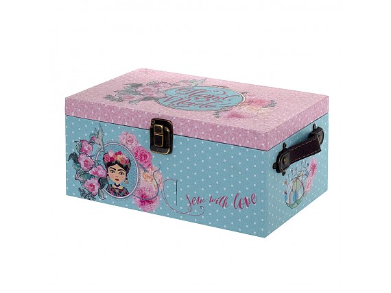 Costurero caja con compartimentos rosa y azul Frida Kahlo