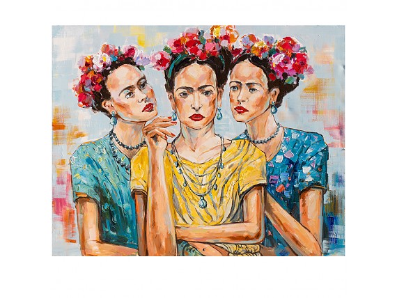 Cuadro las 3 Fridas Kahlo al óleo de colores