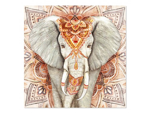 Cuadro elefante hindú sobre fondo de mandala en colores cálidos