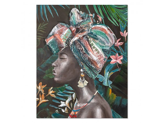 Cuadro étnico mujer africana de perfil con turbante