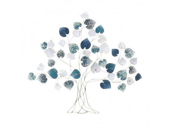 Decoración metal para pared árbol hojas azules