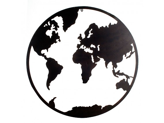Decoración pared mapa del mundo en metal negro